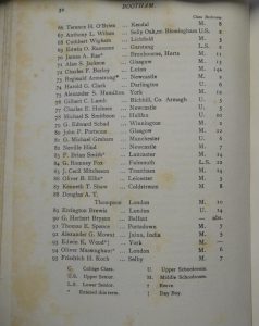 List of Boys, Summer 1912, from "Bootham" magazine.
